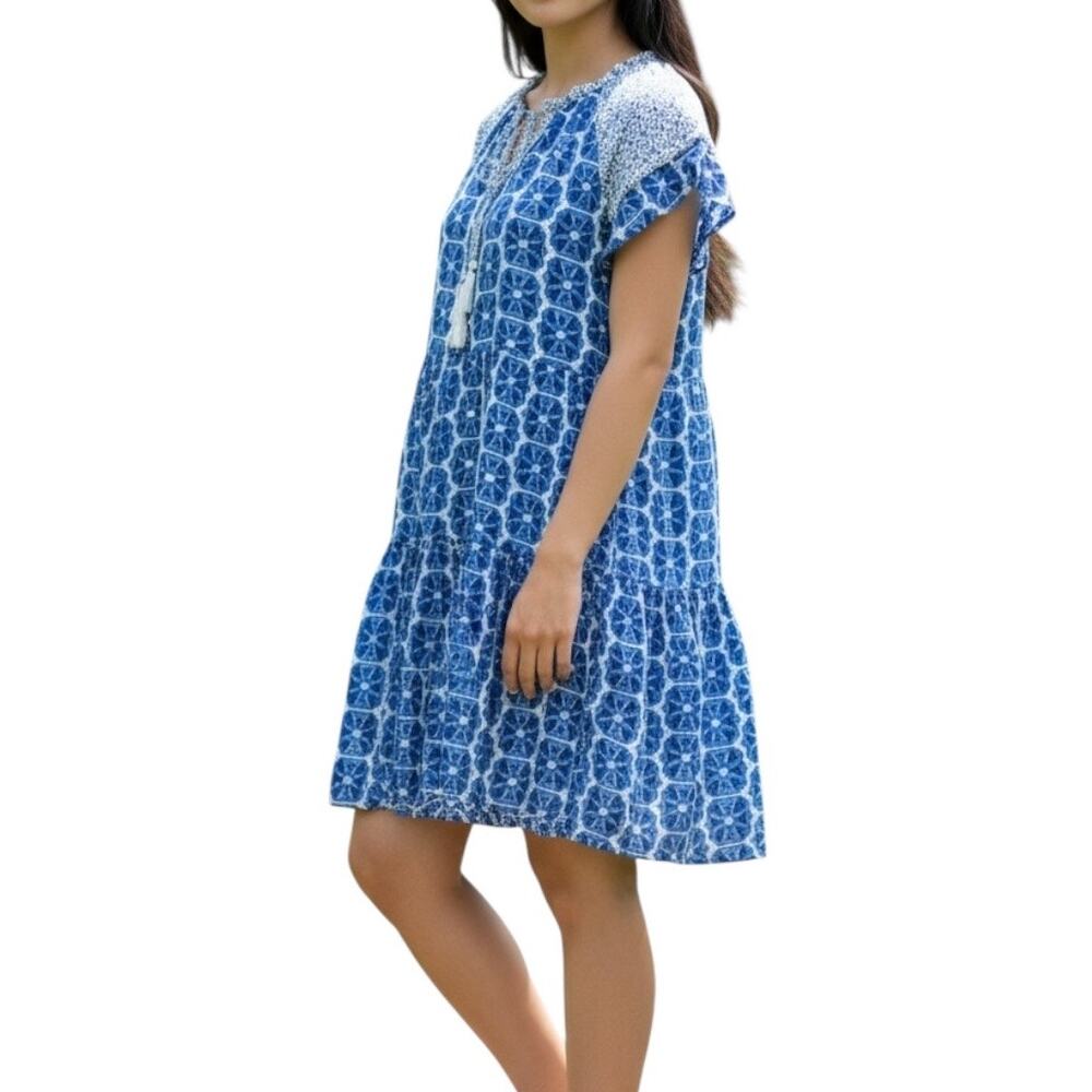 Vineyard Vines Blue White Geo Print Mini Dress Medium Coastal Preppy Summer